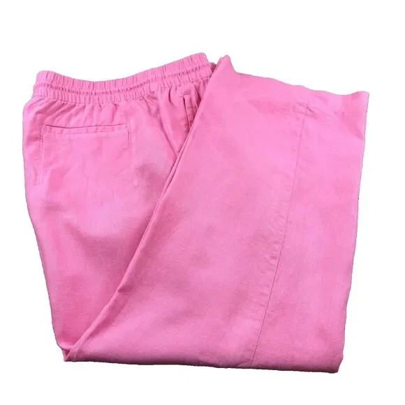 ATHLETA Retreat Linen High Rise Wide Leg Pants Women's L Pink Slit Draw String - Picture 9 of 16